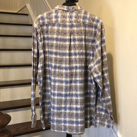 SOLARIS Mens Khaki Navy Blue Graphic Button Down Long Sleeve Shirt Sz 3XLT NWT - Picture 2 of 11